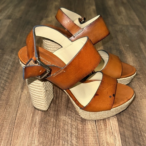 Michael Kors Summer Brown Leather Jute Sandals Size 38 - Picture 2 of 6